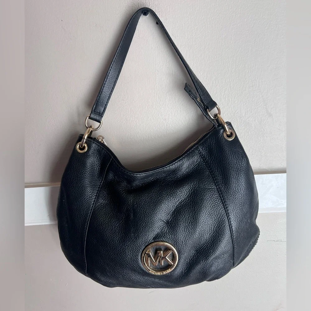 Michael Kors Black Hobo Bag with Gold Accents